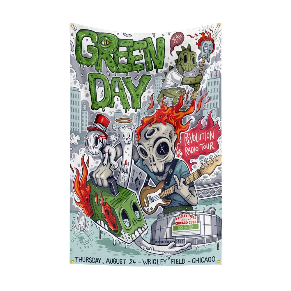 Ggreen Day Flag Rock Music Band Banner Hd Printing Tapestry Exhibition Music Band Fans Garage Decor