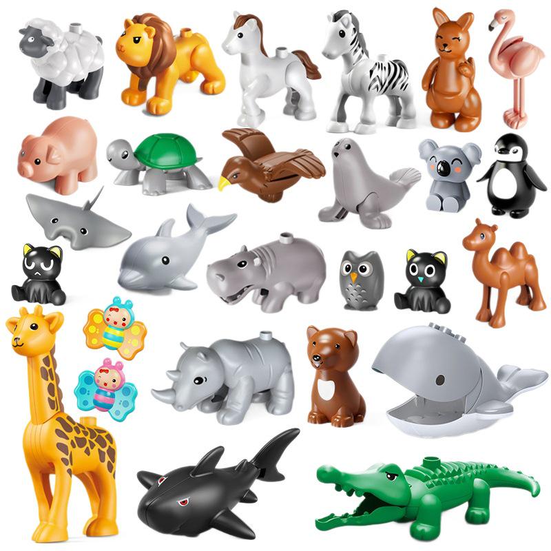Compatible Lego Large Particle Ocean Animal Building Blocks: Lion, Dolphin, Zebra, Crocodile, Cat Toys.