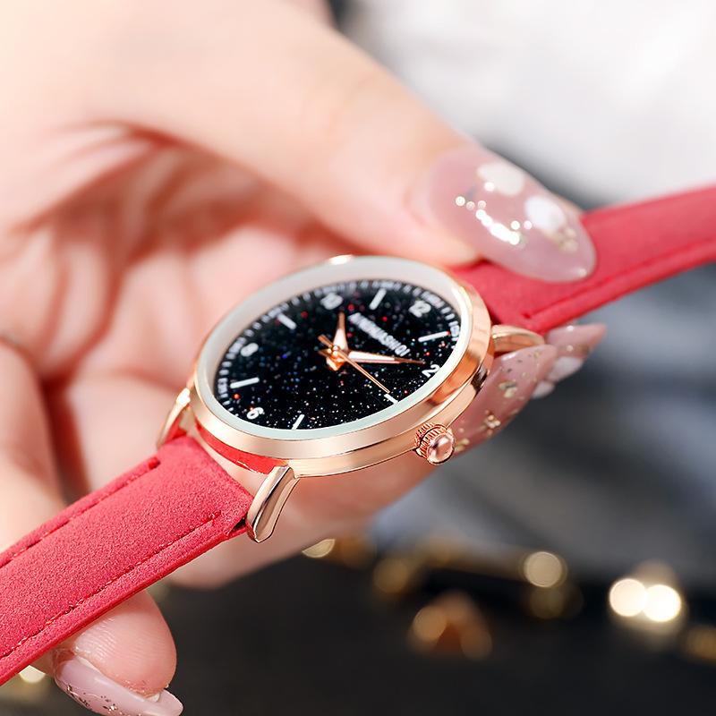 Fashion Quartz Analog Watches for Women Leather Strap Starry Sky Watch Casual Business Watch