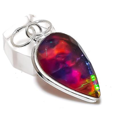 Natural Dichroic Glass Gemstone 925 Sterling Silver Jewelry Pendant 1.97" A1r89