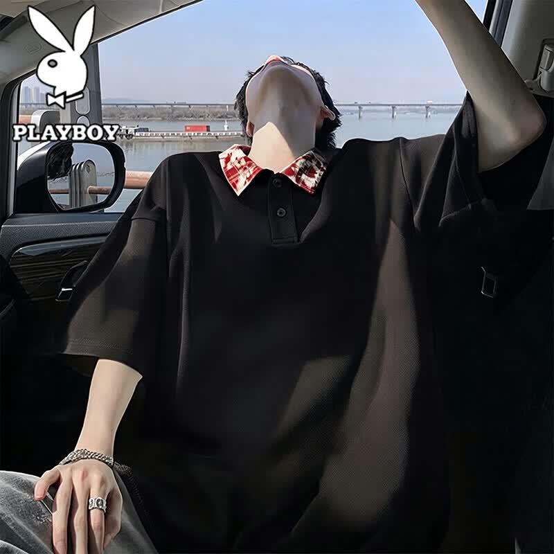 PLAYBOY Men s Retro Patchwork Polo T-Shirt 3XL