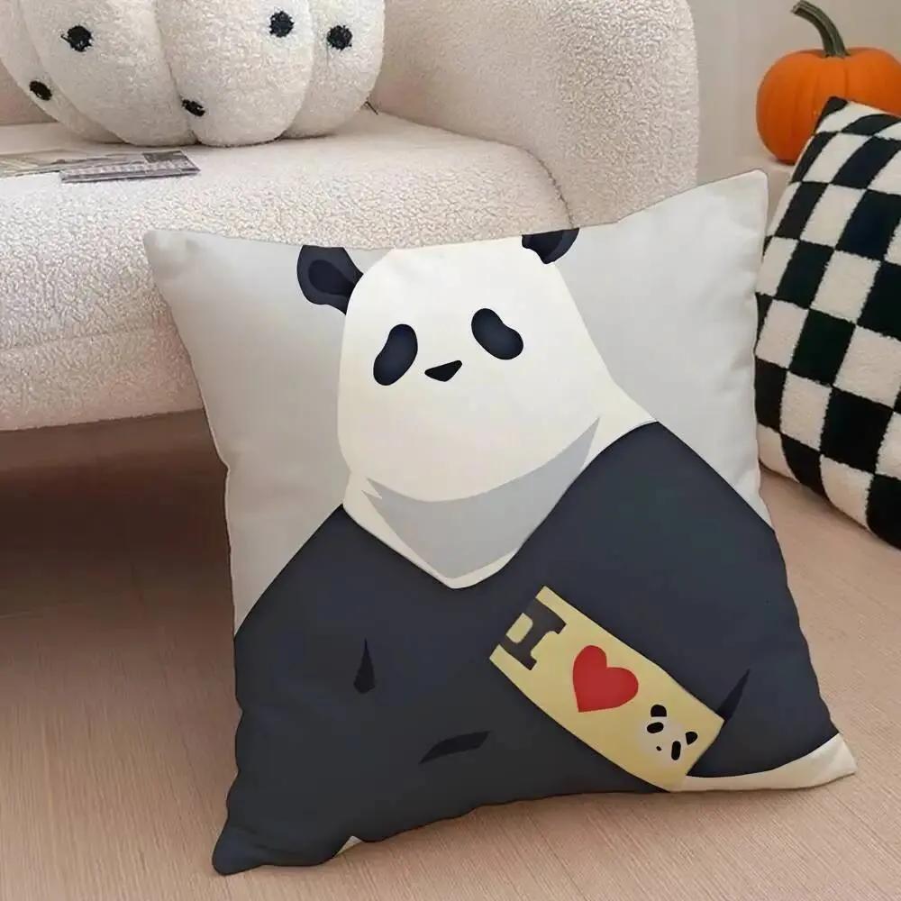 Panda Pillow Cover Polyester Printed Cute Cartoon Cushion Case Sofa Home Decor Xcm Bedroom Living Room Throw Pillowcase Gift