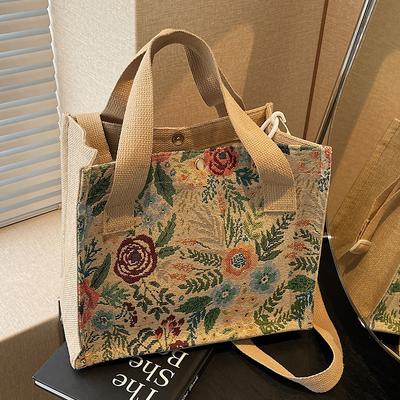 Mittelgroße gewebte Tasche aus floralem Leinen für Damen, modische Umhängetasche für Damen, große Kapazität, einzelne Schultertasche für Damen