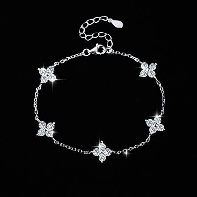 925 Silver Crystal Flower Bracelet for Women Girls Korean Fashion Jewelry Party Gifts Personality Accessories