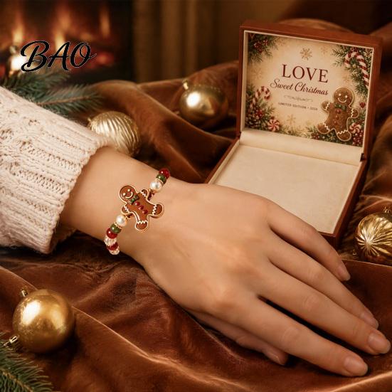 Non-fading Bracelet Christmas Bracelets for Women, Santa Claus Elk Snowman Tree Wear-resistant Beaded Bracelet, Holiday Jewelry Gifts Stocking