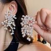 Silver Needle Flower Pearl Fringed Earrings Retro Light Luxury High-end Stud Earrings Fashionable Atmosphere Versatile Earrings Women