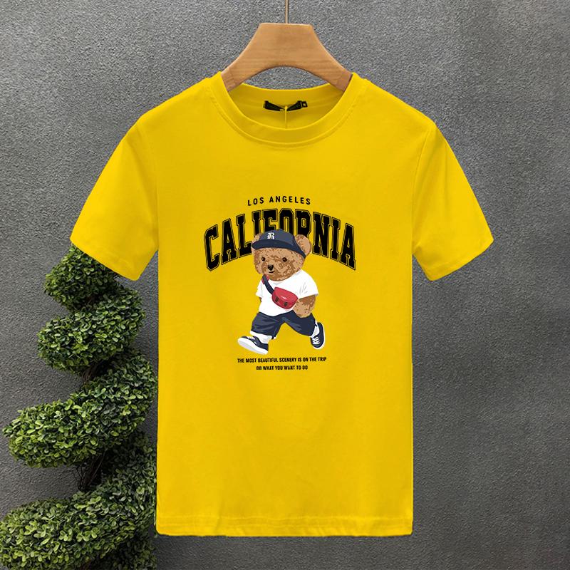Walking Bear Print T-Shirt - Soft Breathable Short Sleeve Crew Neck Casual Top for Summer & Spring - men's Relaxed