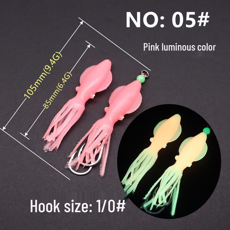 Glow-in-the-Dark Octopus Soft Bait Lure with Double Hook for Deep Sea Fishing Without Hook