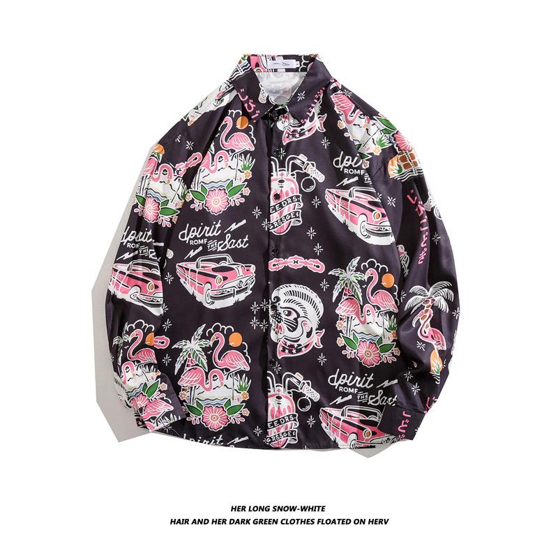 Men's Long-Sleeve Loose-Fit Shirt - Autumn/Summer Korean Style with Trendy Hong Kong Ins Print