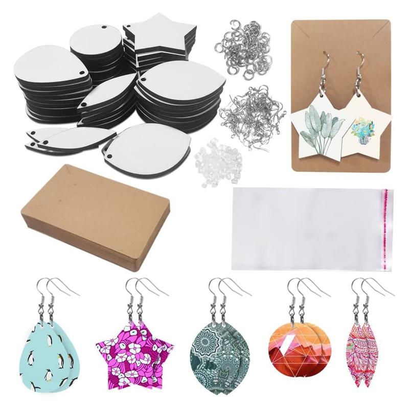 

50Pcs 5 Shape Sublimation Blank Earrings with Earring Hook Jump Ring Ear Plug Holder Card Bag for Christmas Jewelry DIY 1