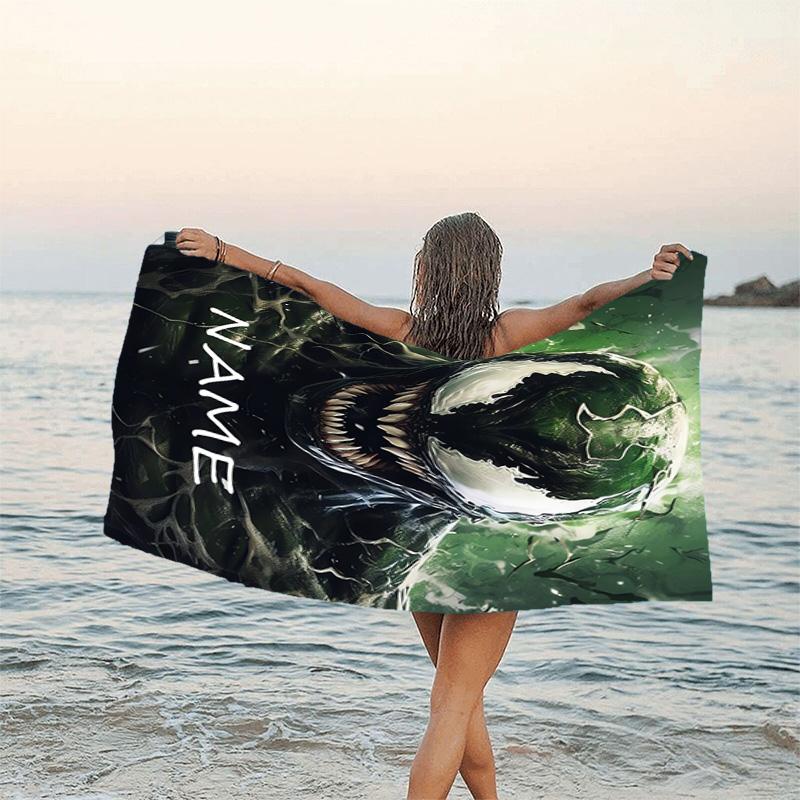 1pc Venom4 Beach Towel with Custom Name, Beach/Swimming/Bath/Picnic/Camping Towel, Suitable for Seaside Beaches