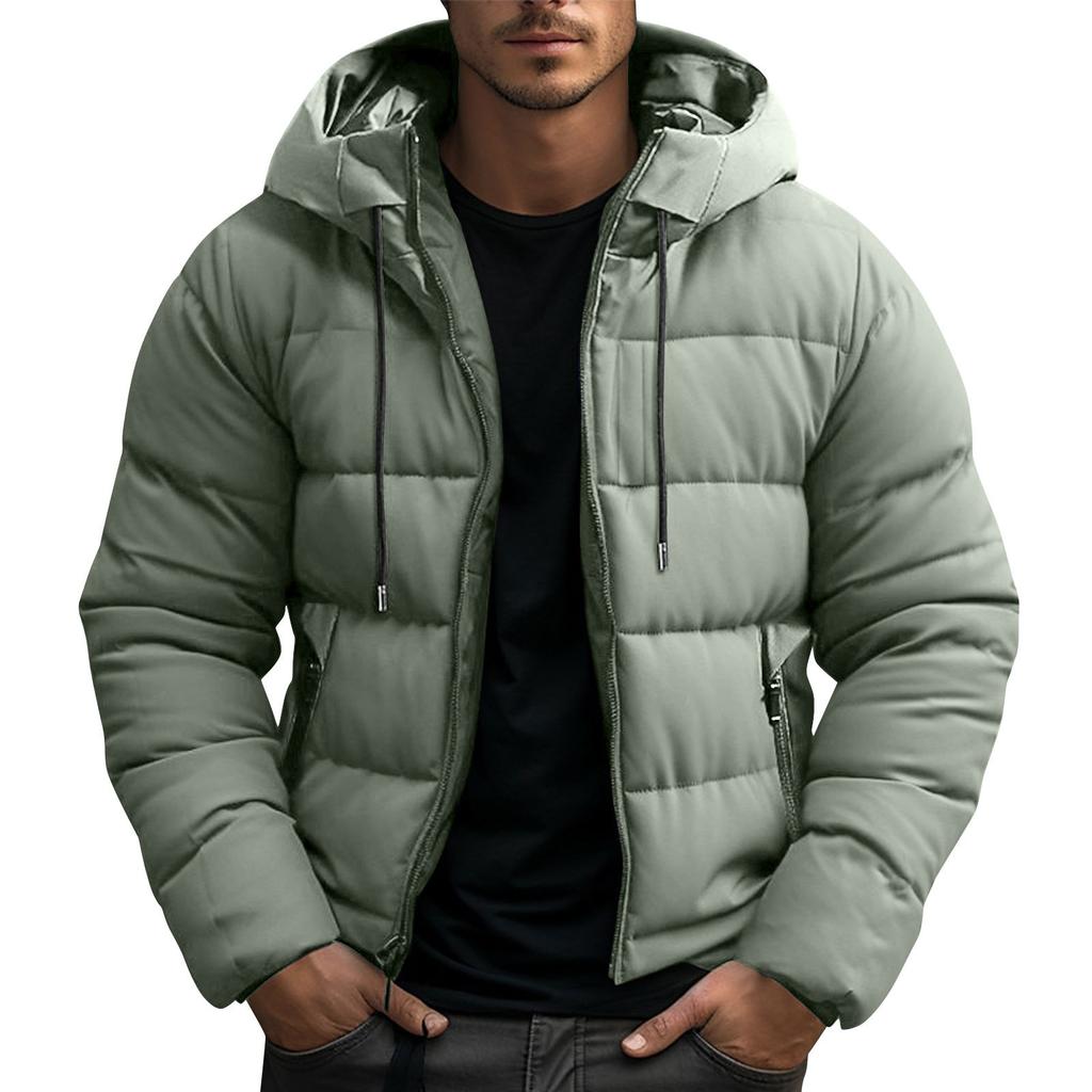 Men's Leisure Adding Fleece Thickened Hooded Hood Cotton-Padded Jacket Coat