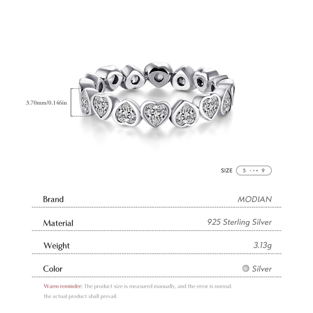 Fashion Classic Cubic Zirconia Jewelry Real 925 sterling silver Love Hearts Ring Eternity Simulated Ring Bands Jewelry