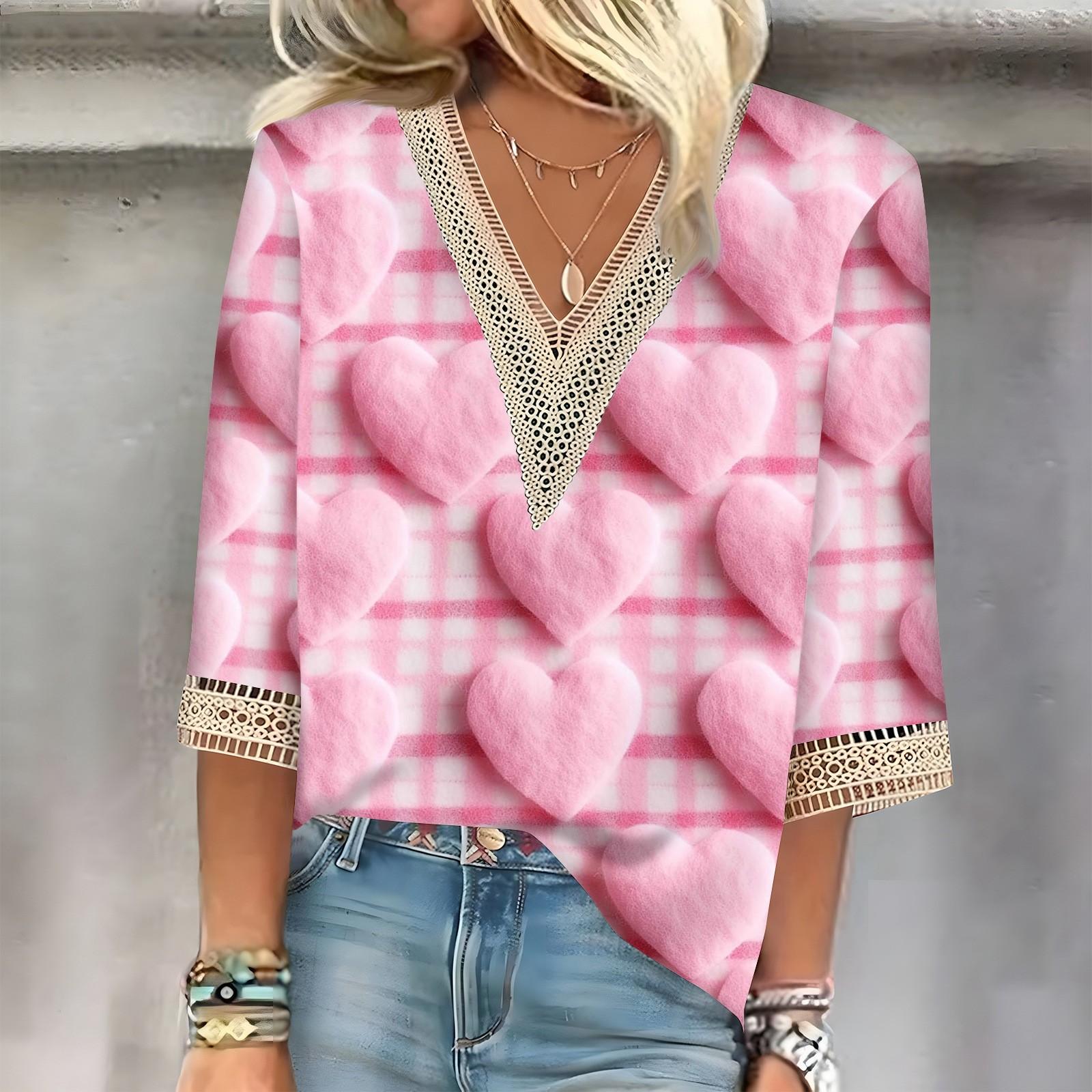 

Женский топ с рукавом три четверти, кружевной, с 3D-принтом ко Дню святого Валентина XL арбуз красный