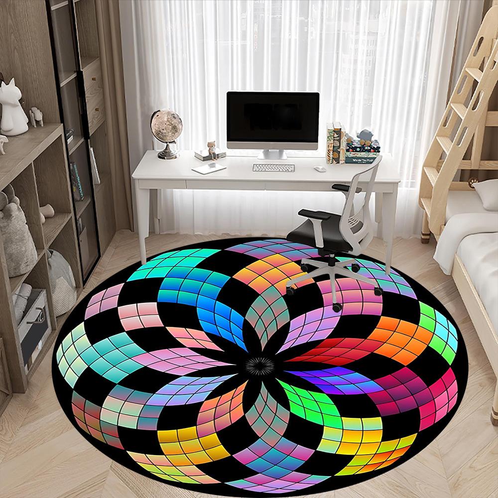 1pc Kaleidoscope Pattern Chair Carpet for Office Non-Slip, Machine Washable Rug for Office, Room - Holiday Decor, Machine Made Yy251016037