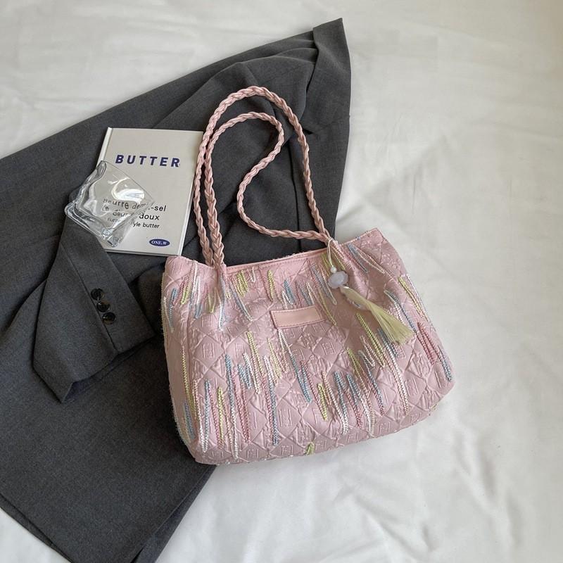 Stylish Casual Shoulder Bag 2024 Trendy Canvas Tote Bag In Colorful Stripes For Women