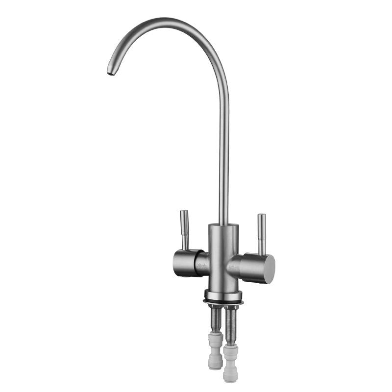 Grifo de cuello de cisne de acero inoxidable 304 de doble salida con entrada de agua de 1/2" para beber directamente