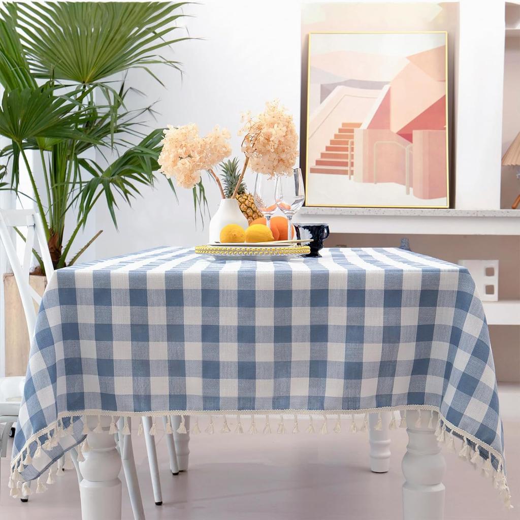 1pcs Checkered Fashion Simple Nordic Tassel Tablecloth Family Gathering Tea Table Cloth Beautiful Living Room Kitchen Dust-proof Decoration Cover
