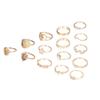 15-Piece Retro Gold Coin & Cross Pattern Ring Set with Love and Fatima Palm Designs