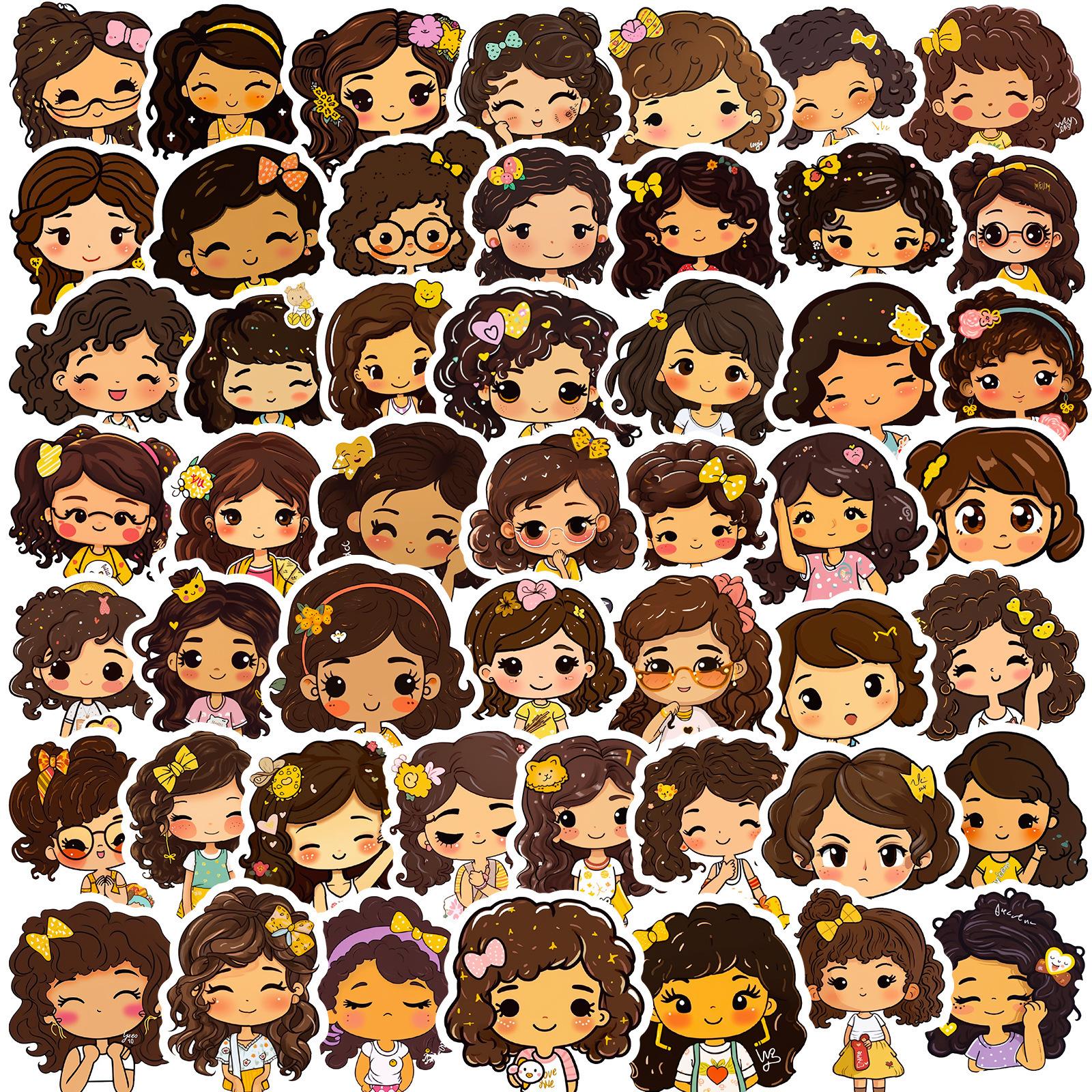 

50 Little Girl Mangkhut Sister Stickers Cartoon Cute Little Black Girl Dark Girl Student Creative