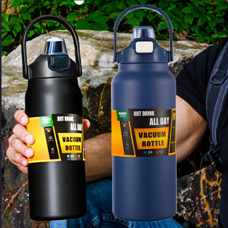 Edelstahl Thermoflasche 2.5L Großes Fassungsvermögen Thermo Wasser Tragbar 2500ml Vakuumbecher Thermos Isolierbecher 2L Becher 84oz