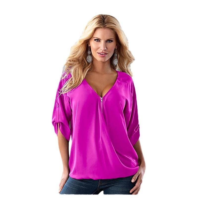 Elegant Chiffon Blouse For Women Summer Loose Fit Pullover Top In Solid Colors