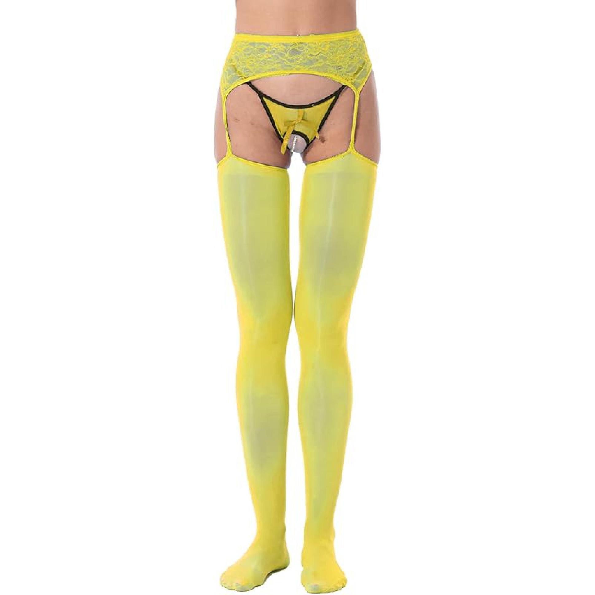 

FEESHOW женские глянцевые колготки на подтяжках, колготки, эластичные высокие чулки для нарядов One Size жёлтый