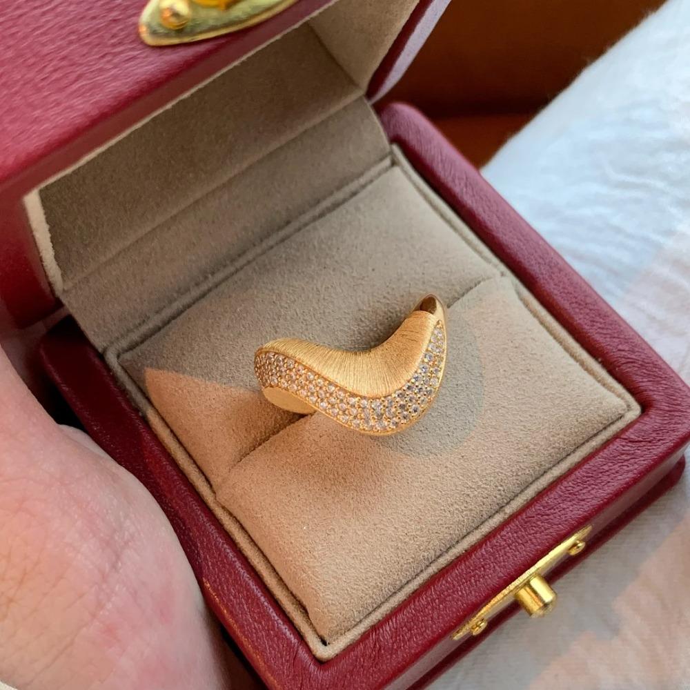 Luxury Vintage Open Ring Adjustable Four Leaf Clover Women Ring with Diamond Heavy Carving Adjustable