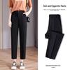 Women's High-Waist Black Cigarette Pants - Slimming, Plus Size, Cropped, Straight Fit for Spring/Autumn
