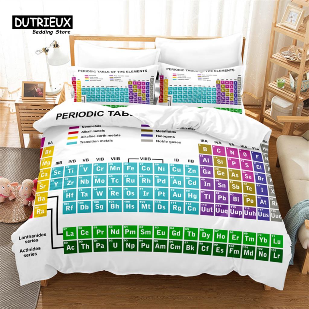

Chemical Element Bedding Set, 3Pcs Duvet Cover Set, Soft Comfortable Breathable Duvet Cover, For Bedroom Guest Room Decor EU single(135x200cm)