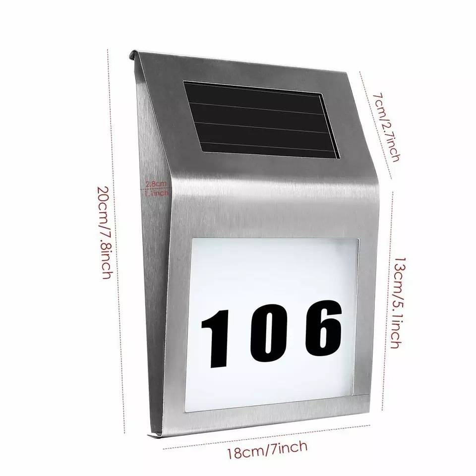 Custom Modern House Number LED Sign Light Solar Wall Light with Warm White Light Stainless Steel for Garden and Outdoors