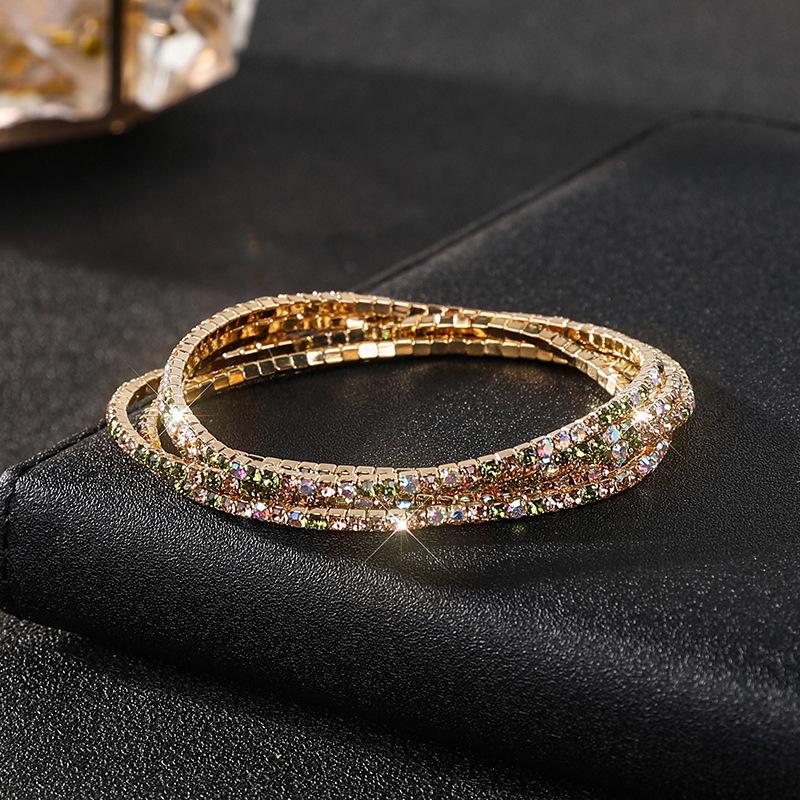 Diamond Elastic Bracelet Color Zircon Rhinestone Claw Chain Crystal Bracelet Gemstone Full Diamond Jewelry