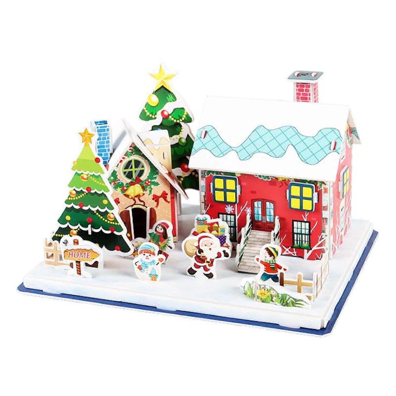 2pcs Christmas Cabin 3DStereoscopic Puzzle Handmades DIY Model Assembly Hands And Brainstorming Puzzle Toy Assembly Toy Playsets