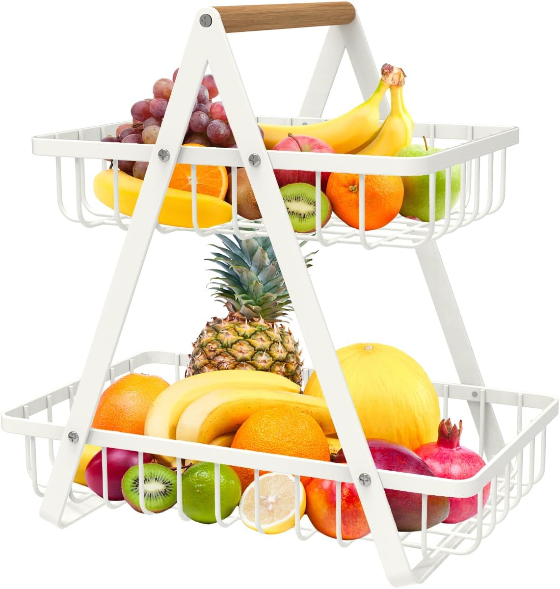 

2-Tier Adjustable Fruit Basket Organizer - Stainless Steel Countertop Storage with 15lbs Capacity | Rust-Proof Kitchen білий