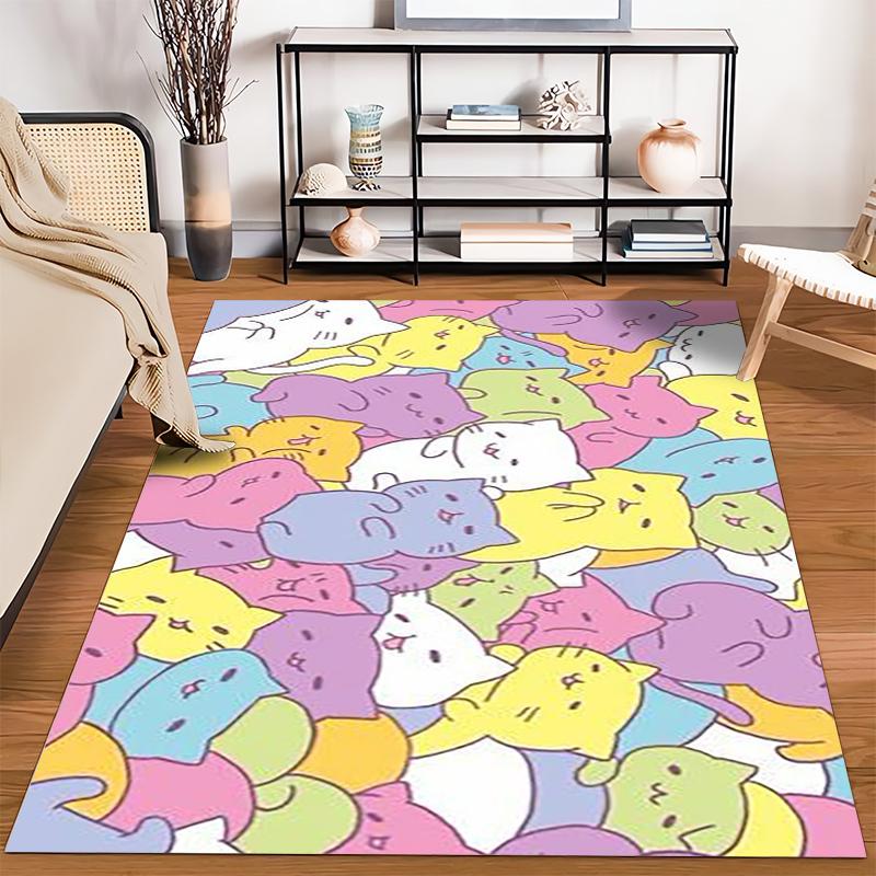 Adorable Multicolored Cartoon Cats Pattern Carpet - Pastel Animal Design Home Decor Suitable for Use As an Anti-slip for Room and Bedroom Sofas