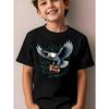 European Sizes Fashionable Short-Sleeve Shirt for Boys Featuring a Fierce Eagle And a Football! This Black T-Shirt Embodies a Sporty Vibe