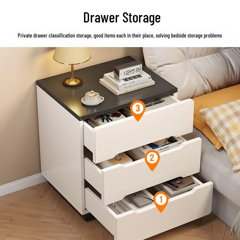 Luxury Nordic Bedside Table with Multi-Layer Shelves and Storage Drawers