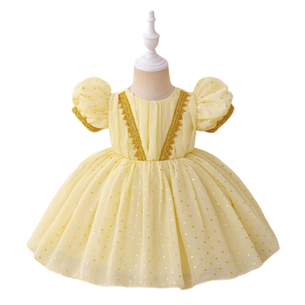 Vestido de Malha com Lantejoulas e Mangas Bufantes de Princesa do Oriente Médio para Meninas Pequenas