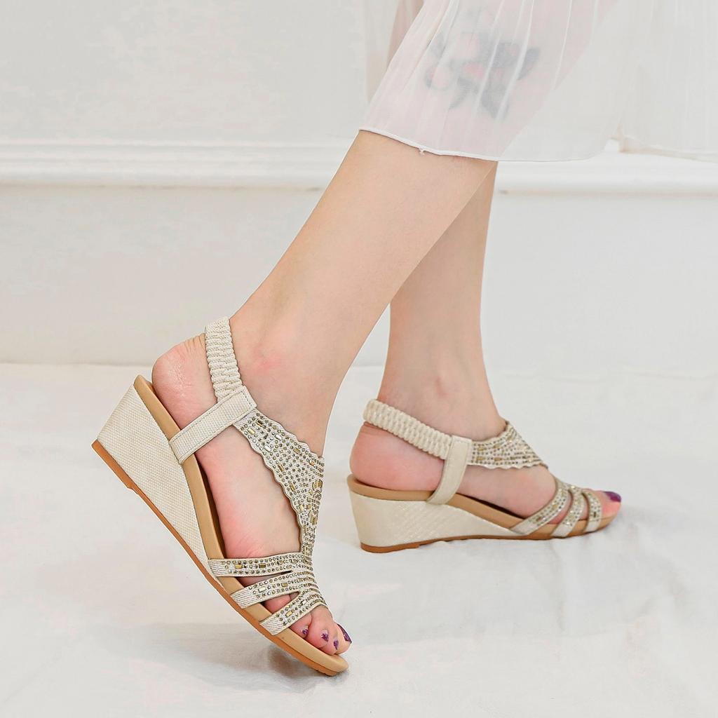 Beach Sandals Women Sandals For Ladies Womens Wedges Shoes Elastic Band Casual Bohemian Sandals Boho Beach Zapatos De Mujer
