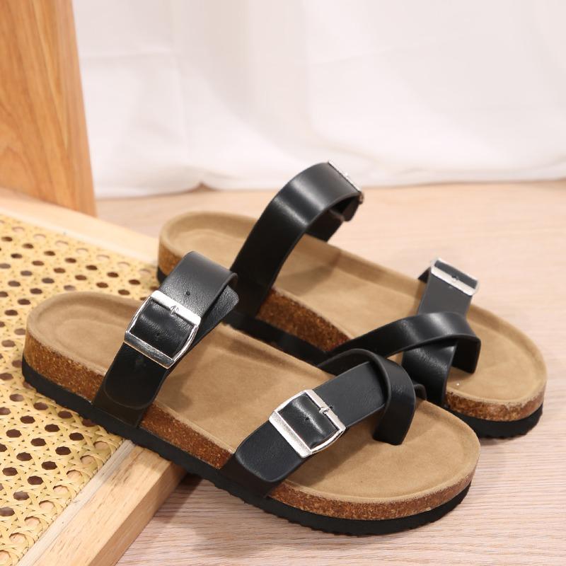 Women's Shoes 2024 New Hot Selling Set Women's Slippers Fashion Belt Buckle Casual Slippers Women's New Large Size Flat Slippers