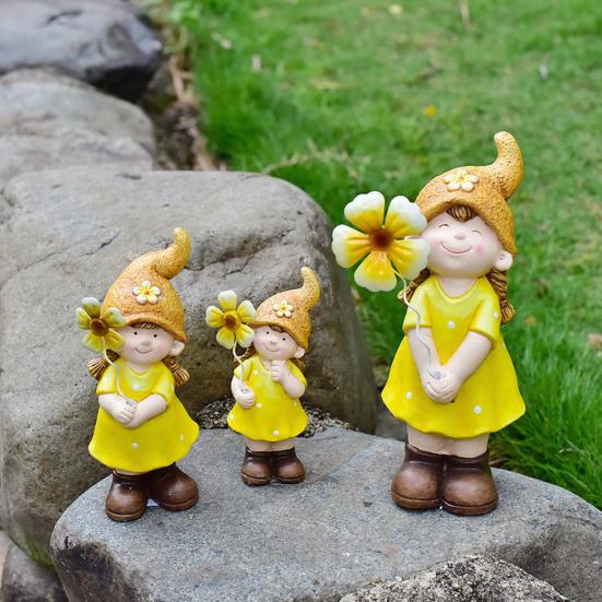Small Ceramic Garden Statue Cute Girls Boys/Gnome/Pumpkin Fairies Sculptures for Outdoor Garden Yard Patio Lawn Decor