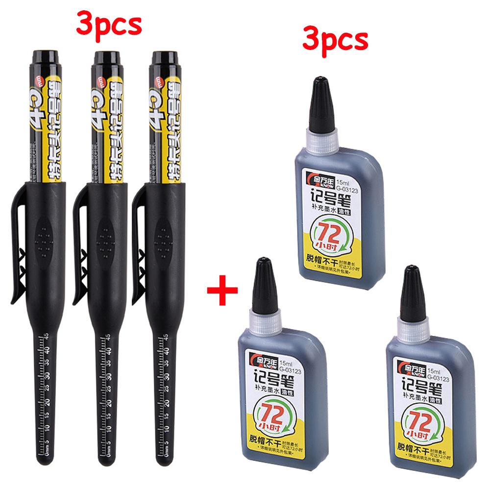 NEW Long Head Nib Deep Hole Markers Pen 20mm/45mm Waterproof White Tile Carpenter Pen for Woodworking Black/Blue/Red Ink
