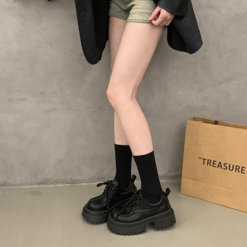 Thick Bottom Fashion Style Leather Women's Pumps Lace Up Thick Soled Loafers Retro High Heels Mary Janes Fashion Heeled Shoes