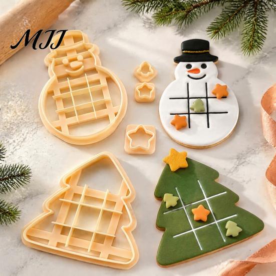 Cake Chocolate Decorating Tools Christmas TicTacToe Cookie Cutter, Snowman Tree Shaped Mold for Holiday Bakery Equipment Home Baking, DIY Biscuit