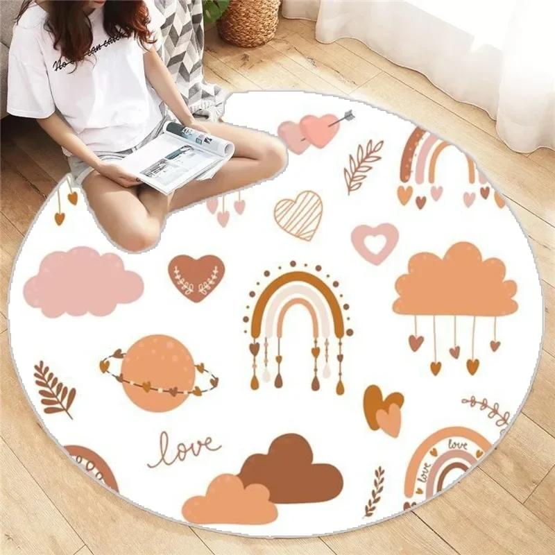 Cute Cartoon Rainbow Printed Circular Carpet Washable Round Floor Mat Living Room Bathroom Kitchen Rug Home Decoration Yoga Mat
