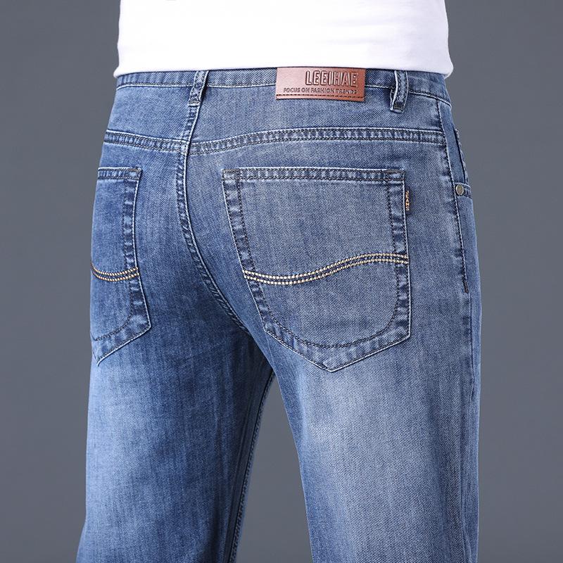 Four Season Wearable New Men'S Retro Elastic Denim Business Loose Straight Leg Pants Fashion Trend Elastic Pants