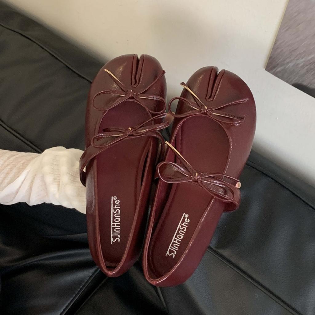 IPPEUM Women Tabi Shoes Ballet Flats 2025 New Split Toe Ballerina Flat With Bow Mary Janes Shoes