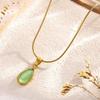 Women's Retro Light Luxury Mermaid Teardrop Necklace in Green French Titanium with Translucent Blue Ocean Accents