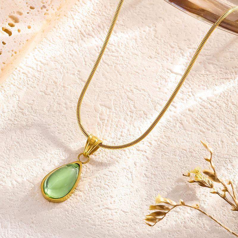 Women's Retro Light Luxury Mermaid Teardrop Necklace in Green French Titanium with Translucent Blue Ocean Accents