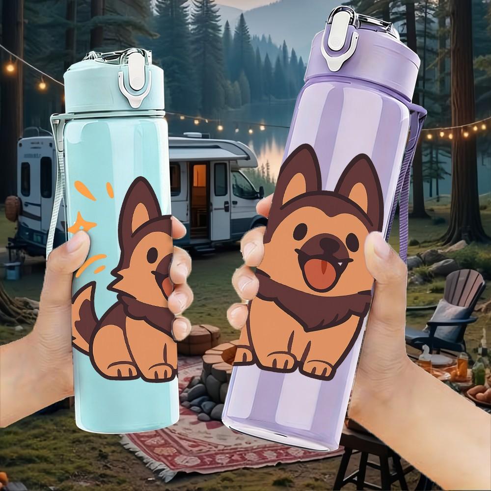 1PC Happy German Shepherd 750ml Color Plastic Sports Water Bottle Leakproof Flip Straw Lid Suitable for Sports Office Home Use